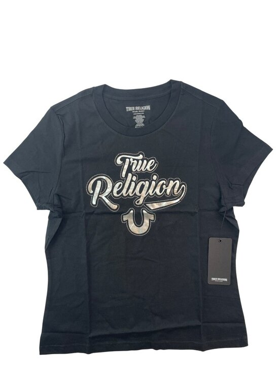 True Religion Tops - True Religion Iridescent Sticker Logo Jet Black Crew Tee Cotton Wmns Sz L $59NWT